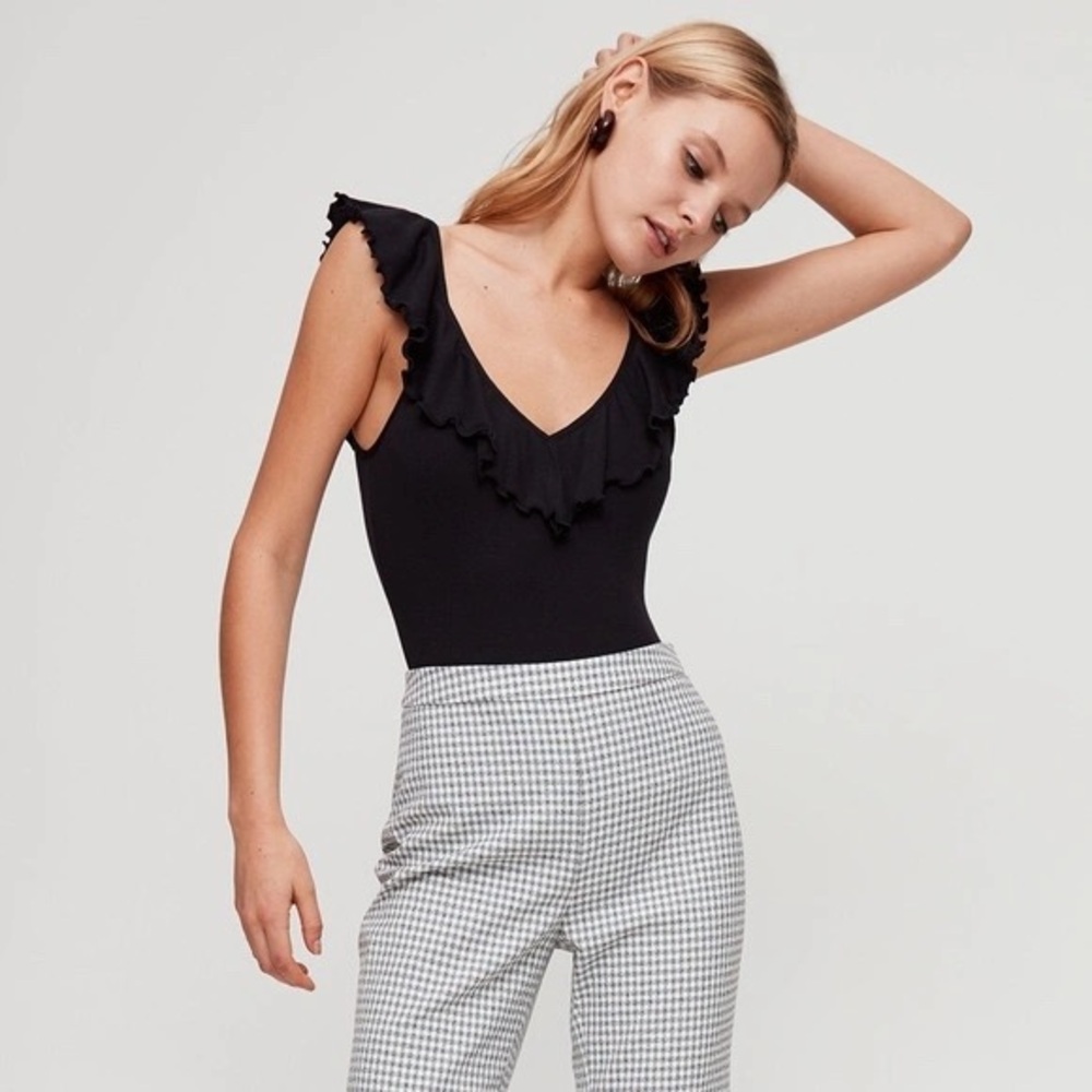 Aritzia Black Ruffled bodysuit